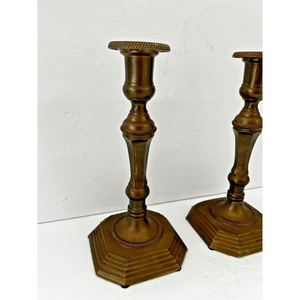 Vintage Pair Solid Brass Taper Candle Holder Candlesticks Square Base 7.5" - Picture 2 of 9